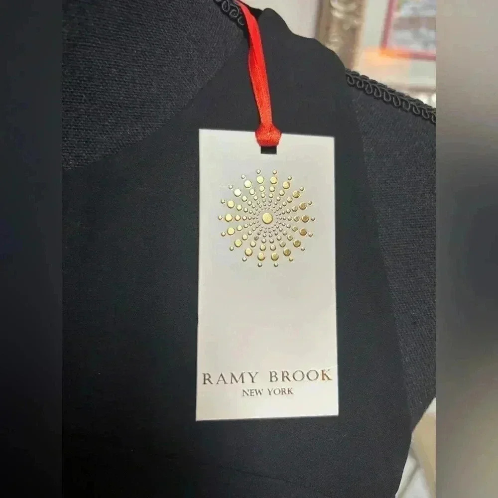 RAMY BROOK 100% SILK LUXURY BLACK COLD SHOULDER RUFFLE TOP BLOUSE SIZE SMALL NEW - Picture 12 of 15